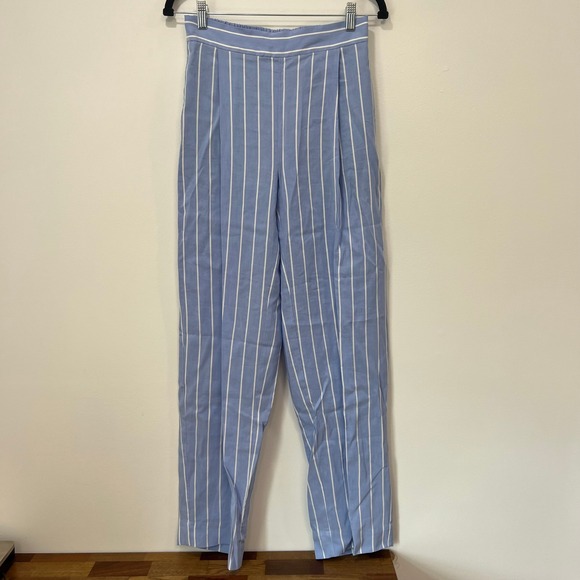 Vince Pants - Vince Womens Pants XS NWT $445 Linen Cotton Stripe Blue Pant Pull On High Rise